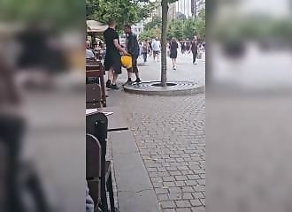 Restaurant owner sprays aggressive beggar to scare him off