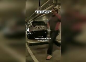 Pink-haired man attacks Tesla, cops arrest him in movie theater