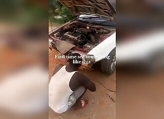 African welder shocks with risky method of connecting to electricity
