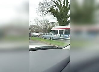 A bus driver gets angry and pushes a car for several hundred meters
