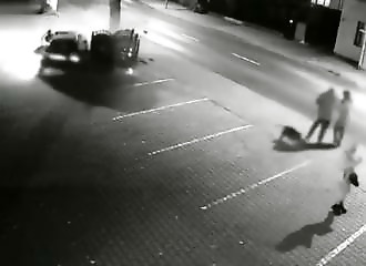 A tree saves pedestrians from a crazed motorist