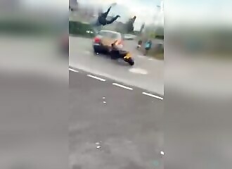 Motorcycle thief crashes into car and flees 