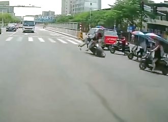 Doing a wheelie without a helmet could have turned out much worse