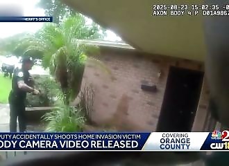 He calls the police about a burglary and is shot in the leg by an officer as he opens the door