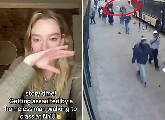 A man approaches a student from behind and violently assaults her