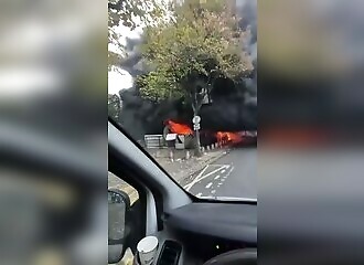 He crosses a burning bridge in Paris