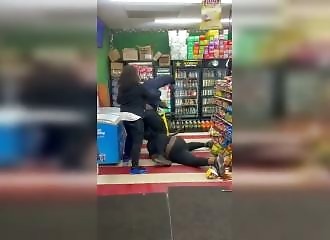 A woman tries to fight a man, but it goes wrong