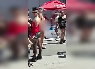 He jerks off quietly at an LGBT parade in San Francisco
