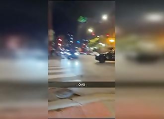 He wants to show off with his SUV, but his stunt ends up on a bar patio