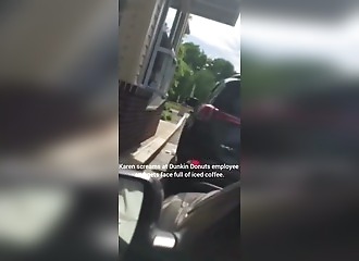At the drive-through, she makes a scene... and ends up drenched in iced coffee