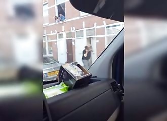 He breaks the neighbor's windows during an argument!