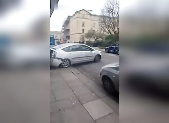 A motorist smashes through everything in his path before crashing into a bus
