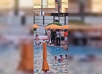  A brawl between staff and tourists breaks out by a swimming pool in Benidorm